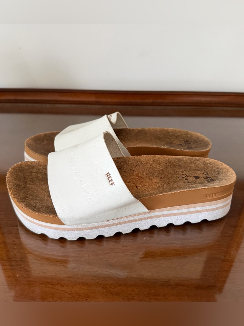 Reef White Platform Slide Sandals